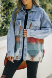 Aztec Splicing Buttons Up Denim Jacket Shacket Unishe Wholesale