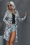 White Leopard Print Open Front Pocketed Cardigan