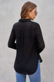 Black Long Sleeve Eyelet Floral Pattern Hollow-out Shirt