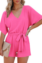 V-neck Short Sleeve Tie Waist Romper Unishe Wholesale