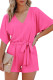 V-neck Short Sleeve Tie Waist Romper Unishe Wholesale