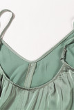 Green Spaghetti Strap Ruffled Satin Maxi Dress