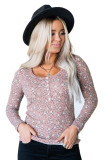 Pink Floral Print Long Sleeve Henley Top