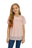 Apricot Swiss Dot Print Hollow Out Girl's T-shirt