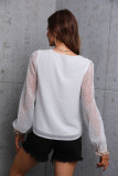 Swiss Dot Lace Crochet Deep V Neck Chiffon Blouse
