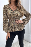 V Neck Ruffle Collar Leopard Print Flowy Top