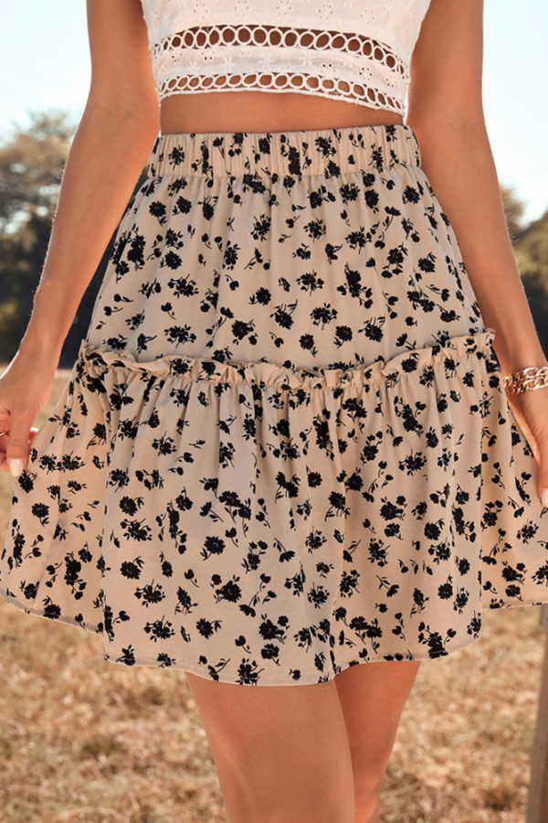 High Waist Ruffled Floral A-line Skirt Unishe Wholesale