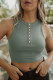 Green Solid Color Buttons Ribbed Cropped Tank Top