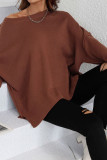 Plain Hem Side Split Knit Pullover Sweater