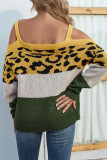 Leopard Color Block Drew Shoulder Knit Sweaters