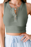 Green Solid Color Buttons Ribbed Cropped Tank Top