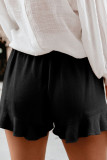 Black Linen Cotton Pocketed Flutter Shorts