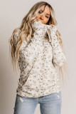 White Cowl Neck Floral Print Sweatshirt