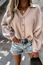Pink Turn Collar V Neck Crinkled Cuffed Shirt