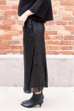 Black Sequin High Waist Bodycon Mid Skirt