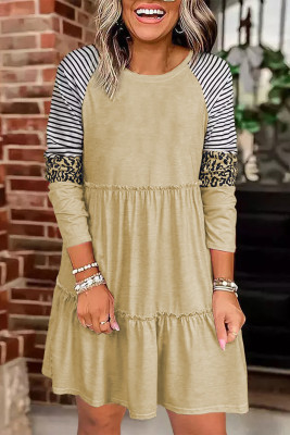 Striped Leopard Patchwork Long Sleeve Mini Dress