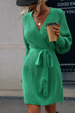 Plain Bat Sleeves Open Front Knit Cardigans with Belt