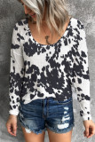 Cow Print U Neck Long Sleeve Top