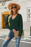 Plain Surplice V Neck Knit Sweaters