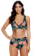 Black Floral Print V Neck Hollow Out High Waist Bikini