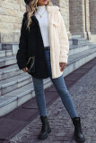 Black and White Colorblock Fleece Coat