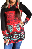 Crew Neck Aztec Print Splicing Long Sleeve Pullover Sweatshirt