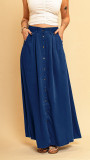 Plain Snap Button Long Length Suede Skirts