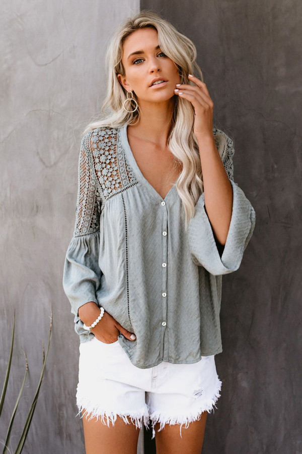 Gray The Du Jour Crochet Blouse