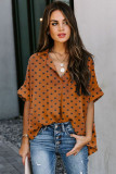 Dotted Print V Neck Drape Front Blouse