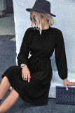 Plain Ruffle Neck Raglan Sleeves High Waist Midi Dress