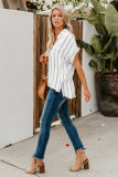Gray Striped Short Sleeve Buttoned Pocket Shirt