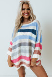 Multicolor-2 Multicolor Striped Knit Top with Chest Pocket