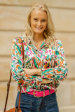 Green Abstract Print Button Up Long Sleeve Shirt