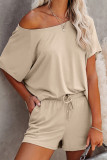 Beige Raglan Top and Shorts Knit Lounge Set