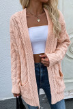 Plain Cable Knit Pocketed Open Front Sweater Cardigans