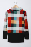 Red Plaid Turtle Neck Long Sleeve Sweatshirt