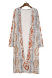 Gray Geometric Aztec Print Open Front Cardigan