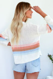 White Ribbed Round Neck Striped Sweater