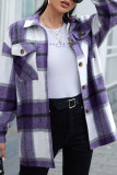 Geometric Plaid Pocketed Buttons Jackets