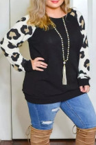 Plus Size Leopard Raglan Sleeve Casual Blouse