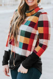 Red Plaid Turtle Neck Long Sleeve Sweatshirt
