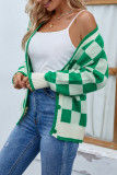Plaid Front Open Button Sweater Cardigans