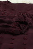 Wine Red V Neck Lantern Sleeve Swiss Dot Plus Size Blouse