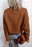 Brown Zip Knitted High Neck Sweater
