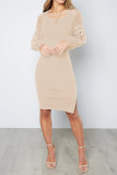 Lace Sheer Sleeves Ribbed Knitting Dress