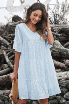 Sky Blue V Neck Tiered Babydoll Lace Dress