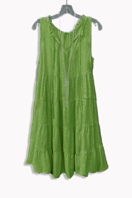 SLUB Cotton V Neck Loose Dress Unishe Wholesale