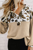 Cow Print Color Block Waffle Knit Shirt
