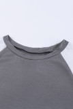 Color Block Long Sleeves Gray Pullover Top