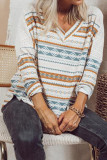 Geometric Print V Neck Long Sleeve Top